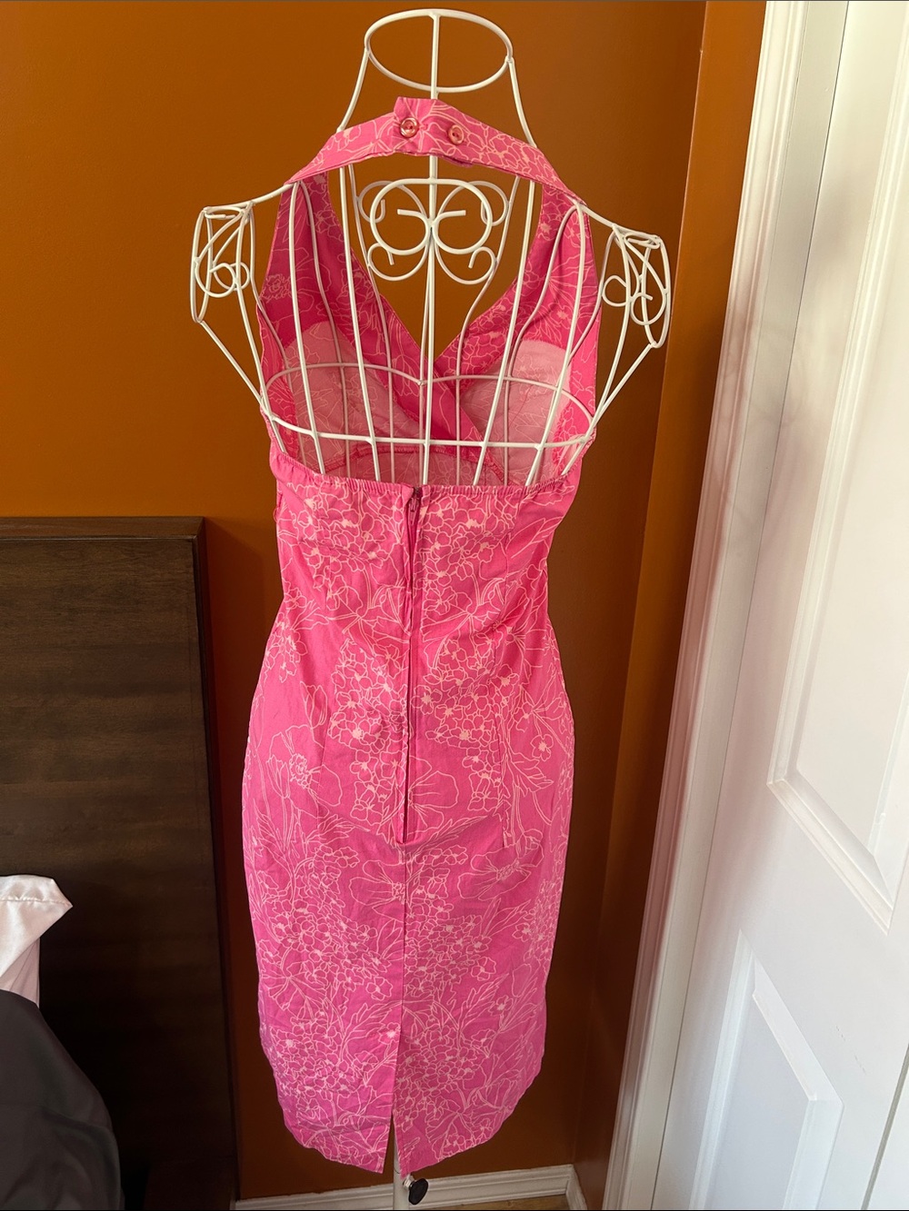 Vintage Y2K Suzy Shier Pink Floral Halter Dress Made in Canada Size 7/8 - Picture 3 of 13